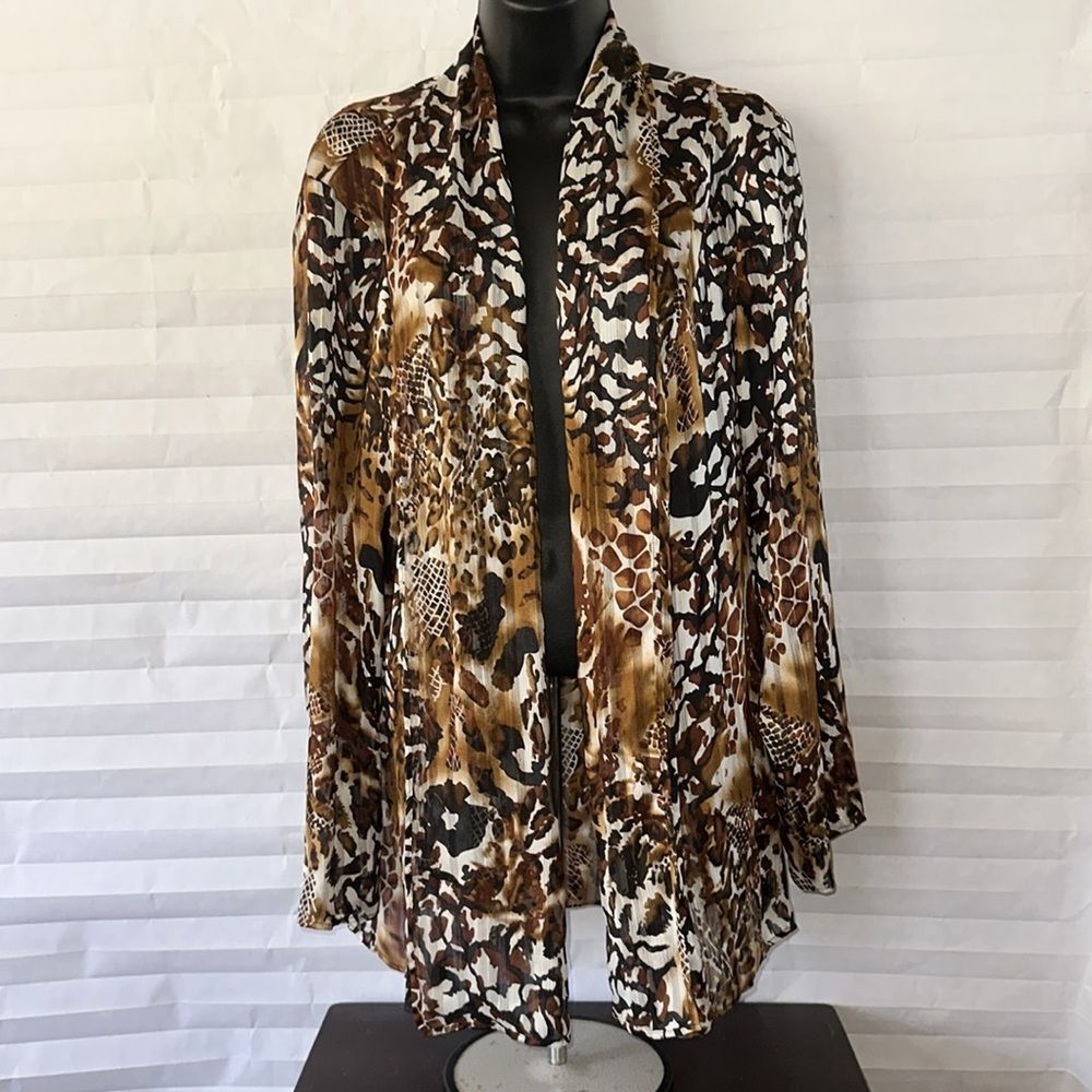 Jones Studio Women's Shrug Brown Black Animal Print Open Front Size 1X Cardigan